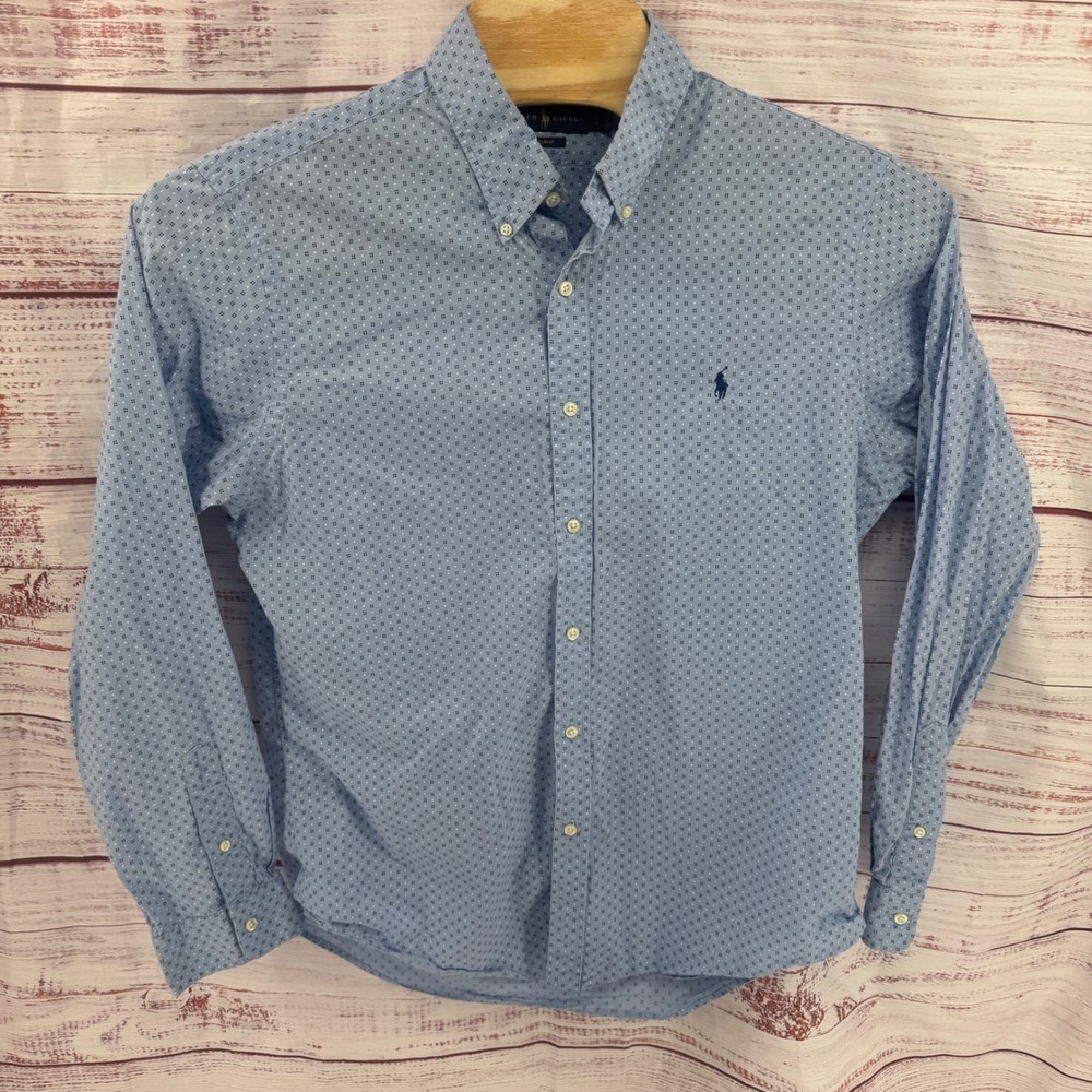 Polo Ralph Lauren Shirt Mens XL Slim Fit Blue Diamond Micro Print Button Down